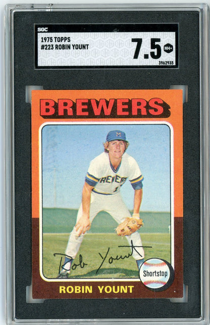Graded 1975 Topps Robin Yount #223 Rookie RC Baseball Card SGC 7.5 Near Mint+