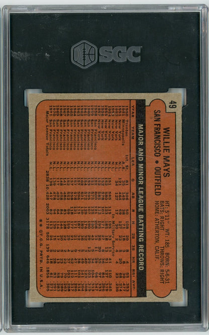 Graded 1972 Topps Willie Mays #49 Baseball Card SGC 7 Near Mint