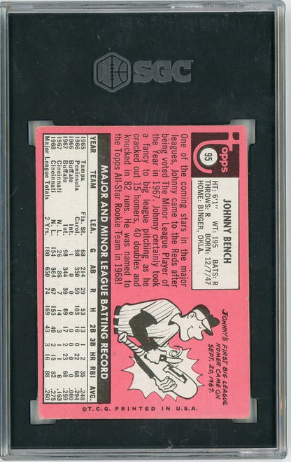 Graded 1969 Topps Johnny Bench #95 All-Star Rookie Cup RC Baseball Card SGC 5