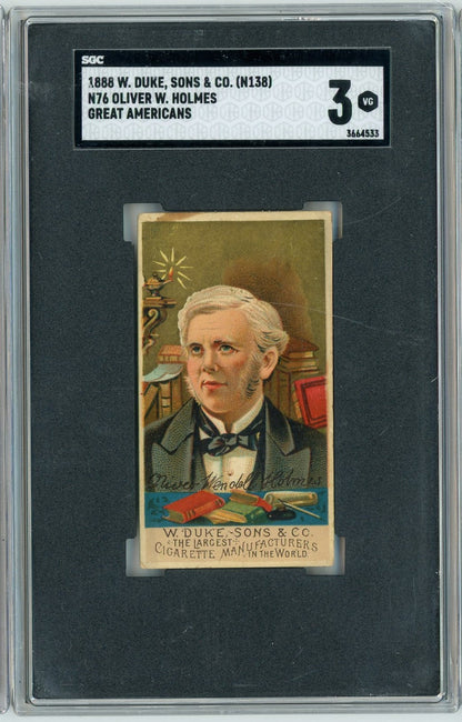 Graded 1888 N76 W. Duke, Sons & Co. Great Americans #OWH Oliver W. Holmes Baseball Tobacco Card SGC 3