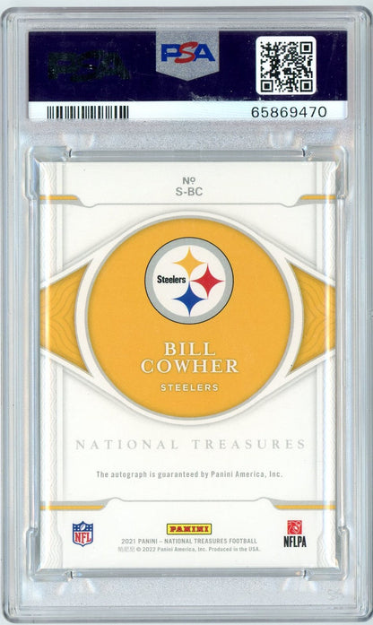 Graded 2021 National Treasures Bill Cowher #SBC /35 Autographed Football Card PSA 9 Mint