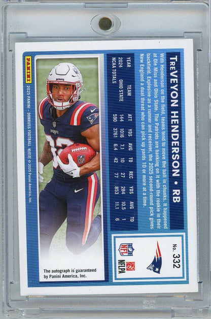 2025 Panini Donruss TreVeyon Henderson #332 /199 Auto New England Patriots Rookie RC Football Card