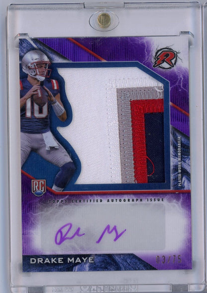 2024 Topps Resurgence Drake Maye #RPA-DM Purple Resurgence Rookie Patch Auto 03/75 Rookie RC Football Card