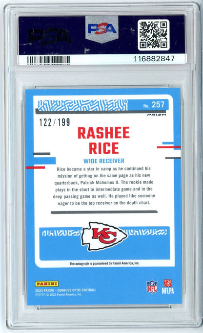 Graded 2023 Panini Donruss Optic Rashee Rice #257 /199 Autograph Rookie RC Football Card PSA 10 Gem Mint