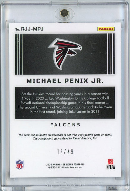 2024 Panini Obsidian Purple Auto Michael Penix Jr #RJJMPJ /49 Rookie RC Football Card
