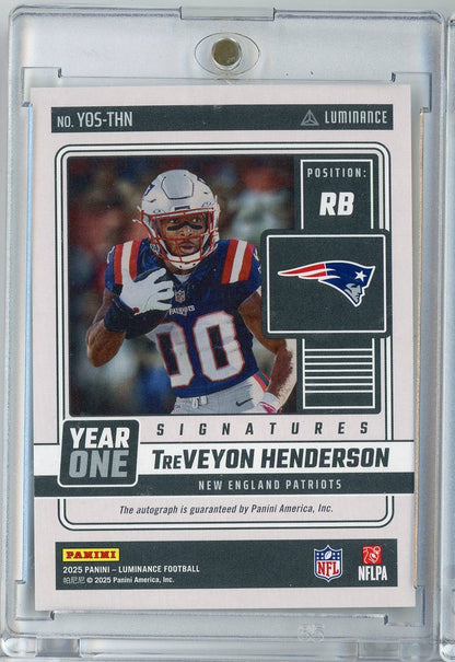 2025 Panini Luminance Year One Signatures TreVeyon Henderson #YOS-THN Auto New England Patriots Rookie RC Football Card
