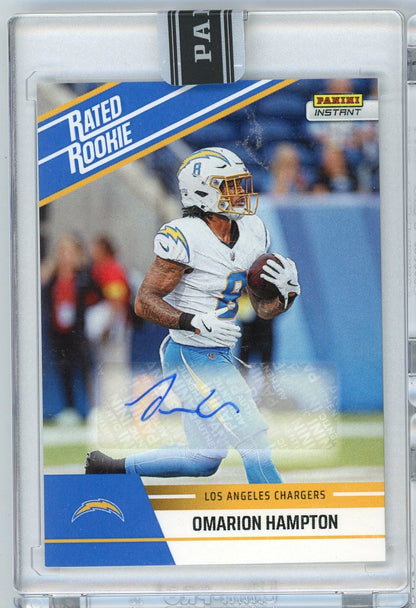 2025 Panini Instant NFL Omarion Hampton #16 Rated Retro Rookie Auto /99 Los Angeles Chargers Rookie RC Football Card