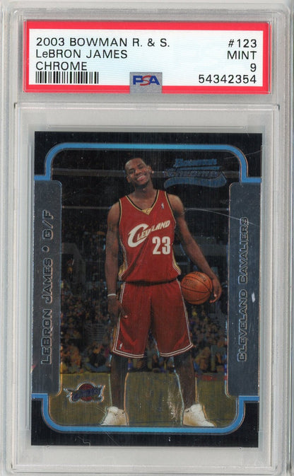 Graded 2003 Bowman Chrome Rookies & Stars LeBron James #123 Rookie RC Basketball Card PSA 9 Mint