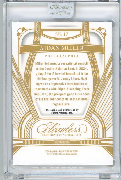 2024 Panini Flawless Aidan Miller #17 15/15 Sapphire Diamond Rookie RC Baseball Card