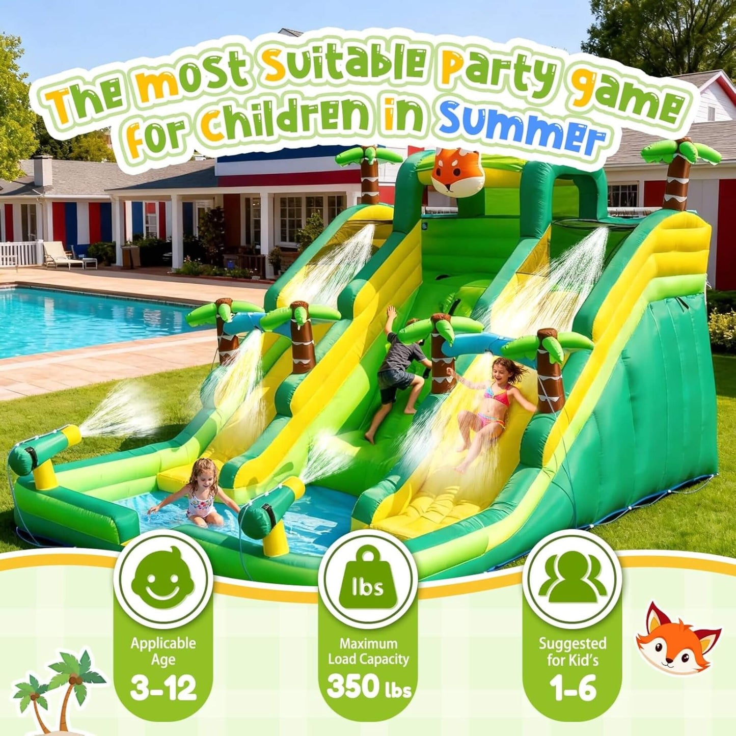 Inflatable Water Slide Park With Pool And Climbing Wall (SAK90736)