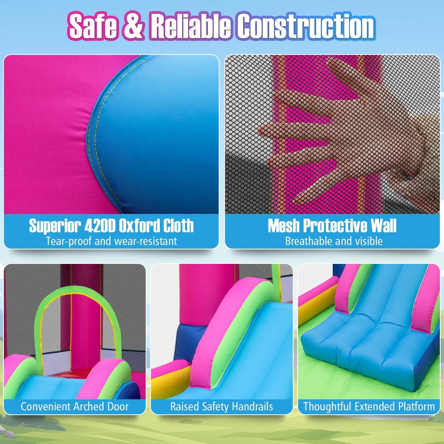 Inflatable Bounce House 4-in-1 Kids Princess-themed Bouncer Blow-up Bouncy Castle with 480 Blower