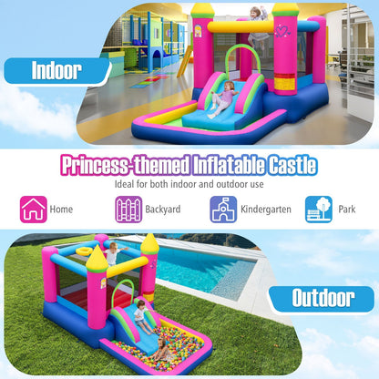 Inflatable Bounce House 4-in-1 Kids Princess-themed Bouncer Blow-up Bouncy Castle