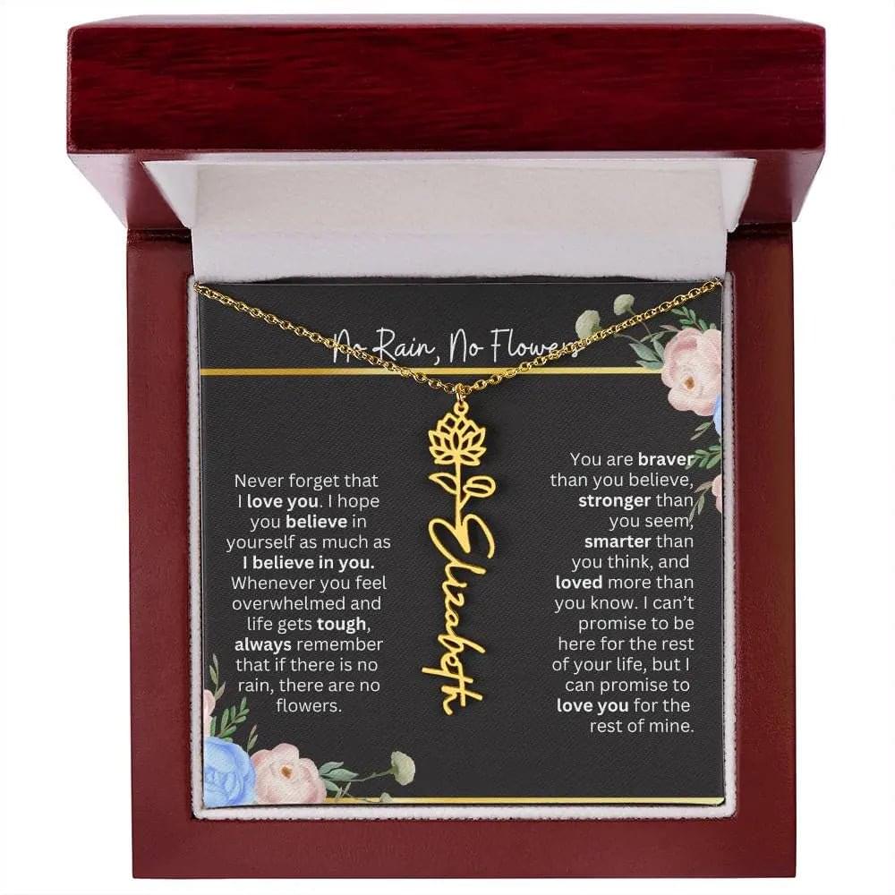 Inspirational No Rain No Flowers Necklace