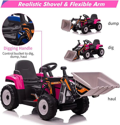 Interactive 12V Kids Excavator Digger Construction Truck Toy with Working Bucket - Perfect Gift for Little Builders