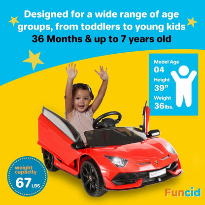 Electric Lamborghini Ride-On Car for Kids with Remote Control, Openable Doors, LED Lights, and MP3 Player
