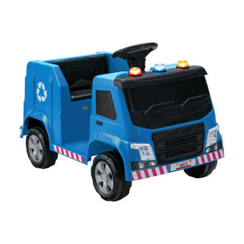 Interactive 12V Ride-on Garbage Truck with Lights and Recycling Accessories for Kids