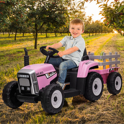 Interactive 12V Ride-On Tractor Trailer for Kids with Remote Control and MP3 Player