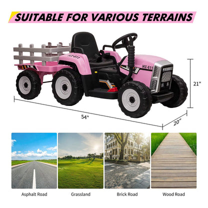 Interactive 12V Ride-On Tractor Trailer for Kids with Remote Control and MP3 Player