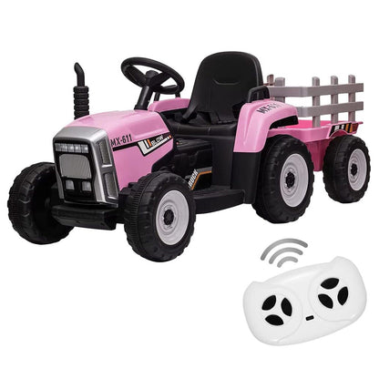 Interactive 12V Ride-On Tractor Trailer for Kids with Remote Control and MP3 Player