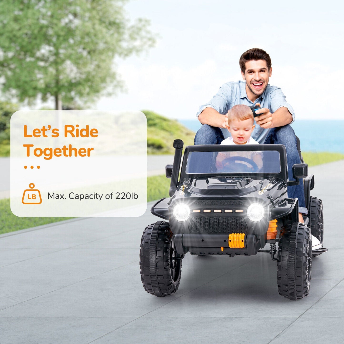 Interactive 12V Ride-On Truck for Kids with Remote Control, LED Lights, and Music