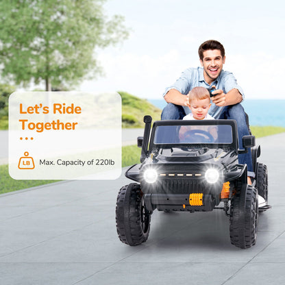 Interactive 12V Ride-On Truck for Kids with Remote Control, LED Lights, and Music