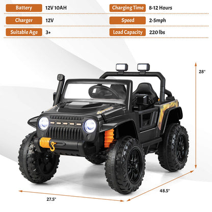 Interactive 12V Ride On Truck with Remote Control, LED Lights, and Music for Parent-Child Fun