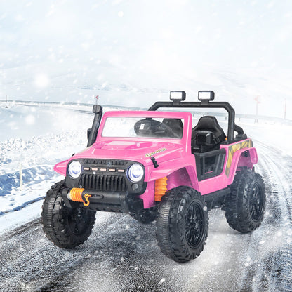 Interactive 12V Ride On Truck with Remote Control, LED Lights, and Music for Parent-Child Fun