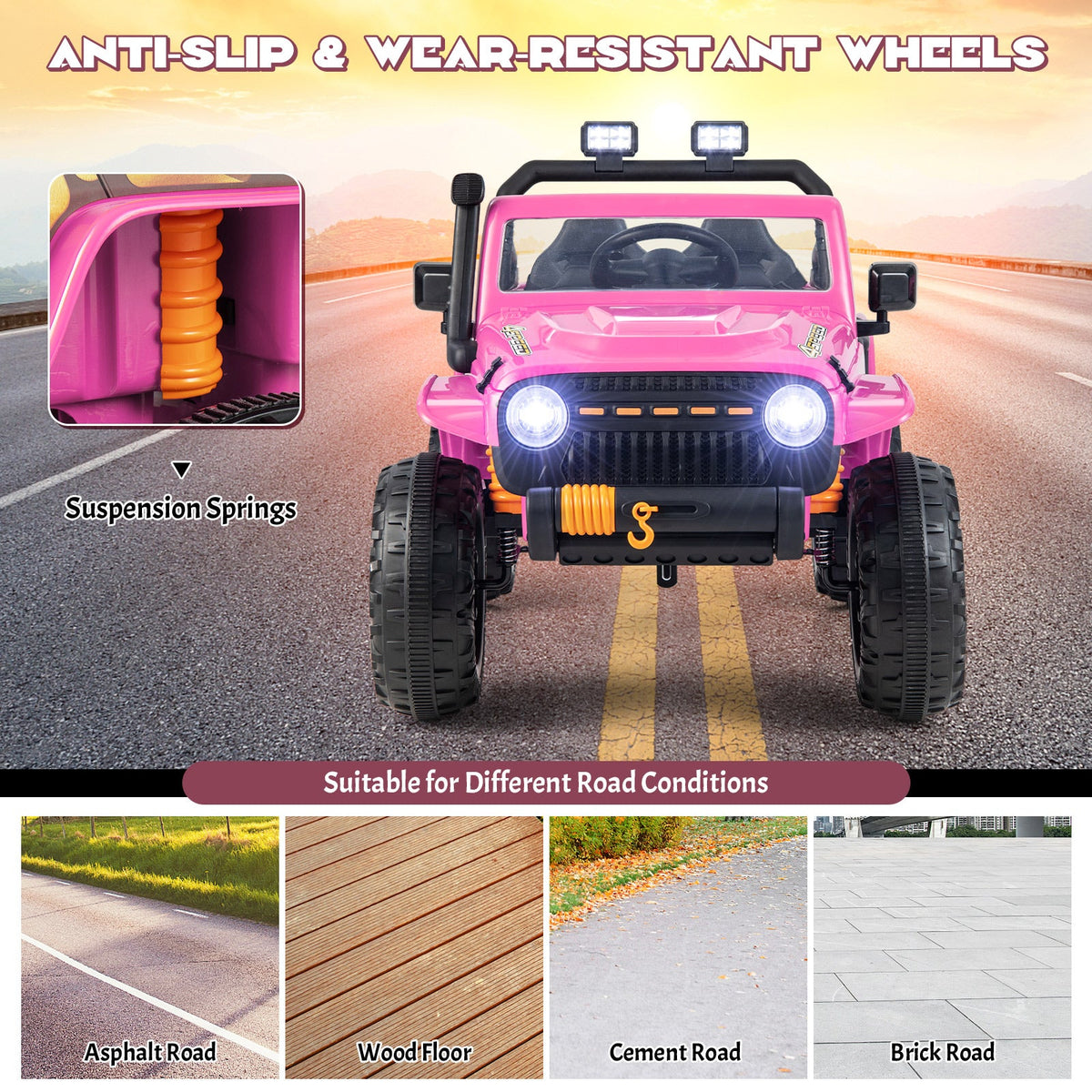 Interactive 12V Ride On Truck with Remote Control, LED Lights, and Music for Parent-Child Fun