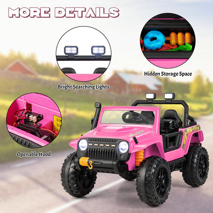Interactive 12V Ride On Truck with Remote Control, LED Lights, and Music for Parent-Child Fun