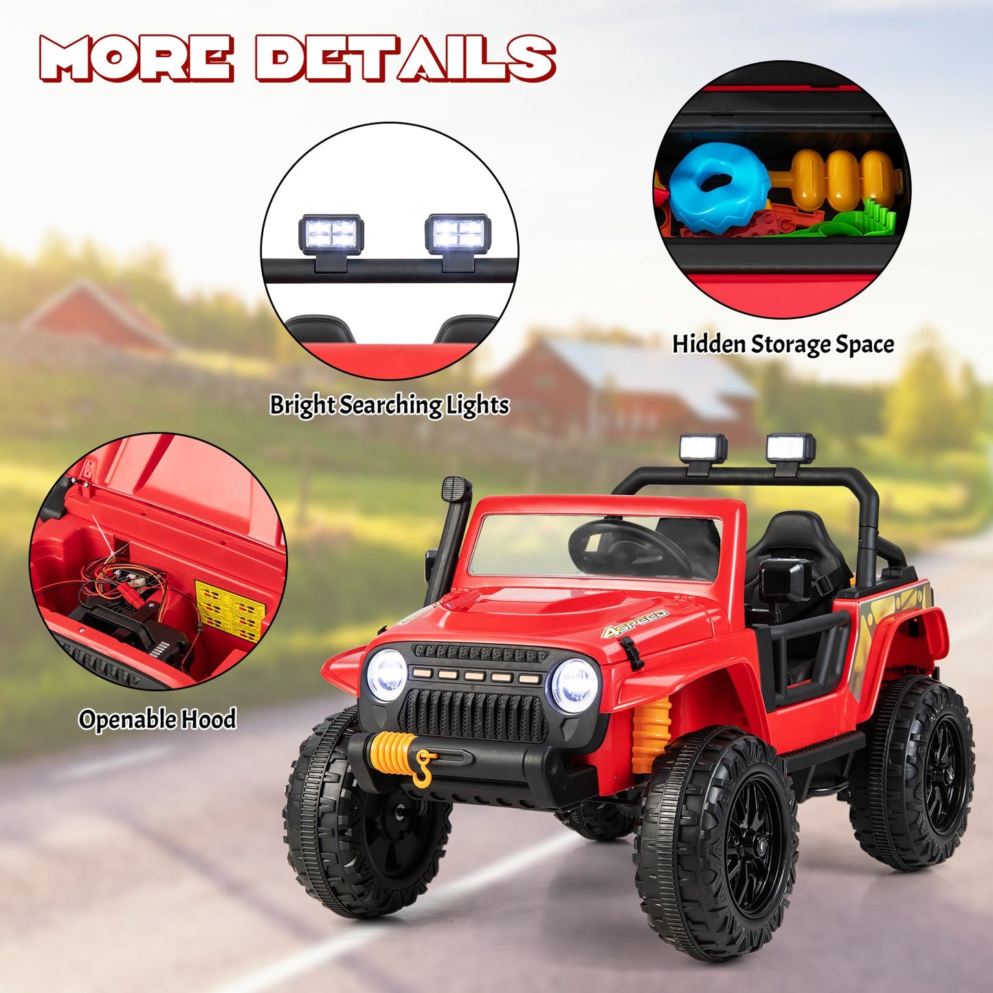 Interactive 12V Ride On Truck with Remote Control, LED Lights, and Music for Parent-Child Fun