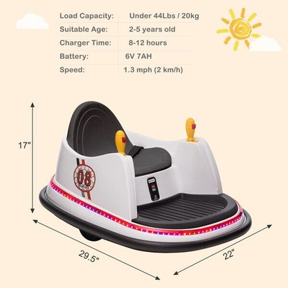 Interactive LED Bumper Car for Kids and Toddlers with Remote Control - White