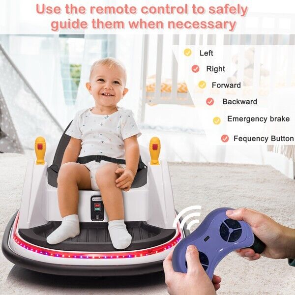 Interactive LED Bumper Car for Kids and Toddlers with Remote Control - White