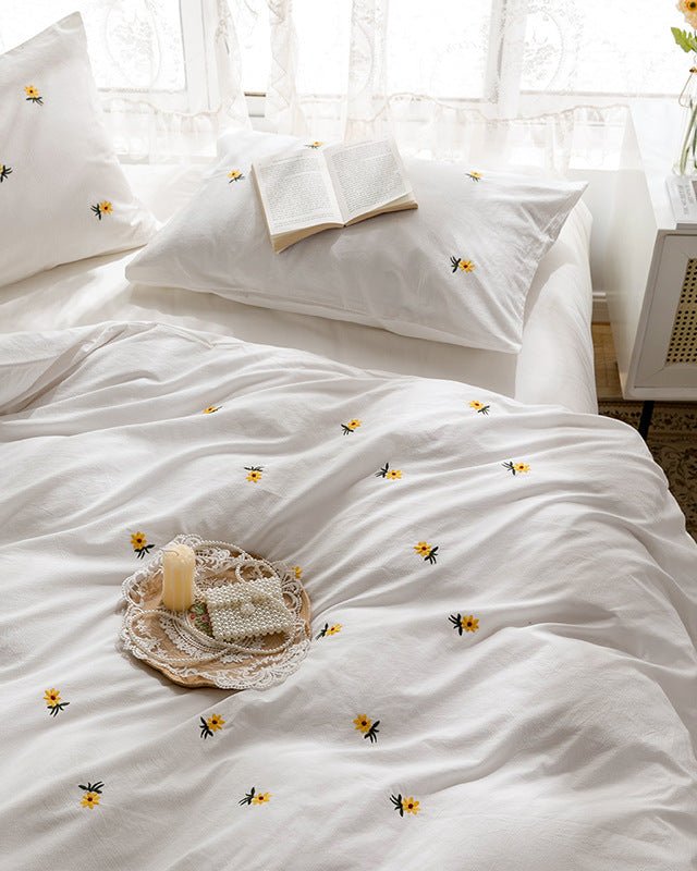 Isla White Floral Embroidered Bedding Set / Rainbow