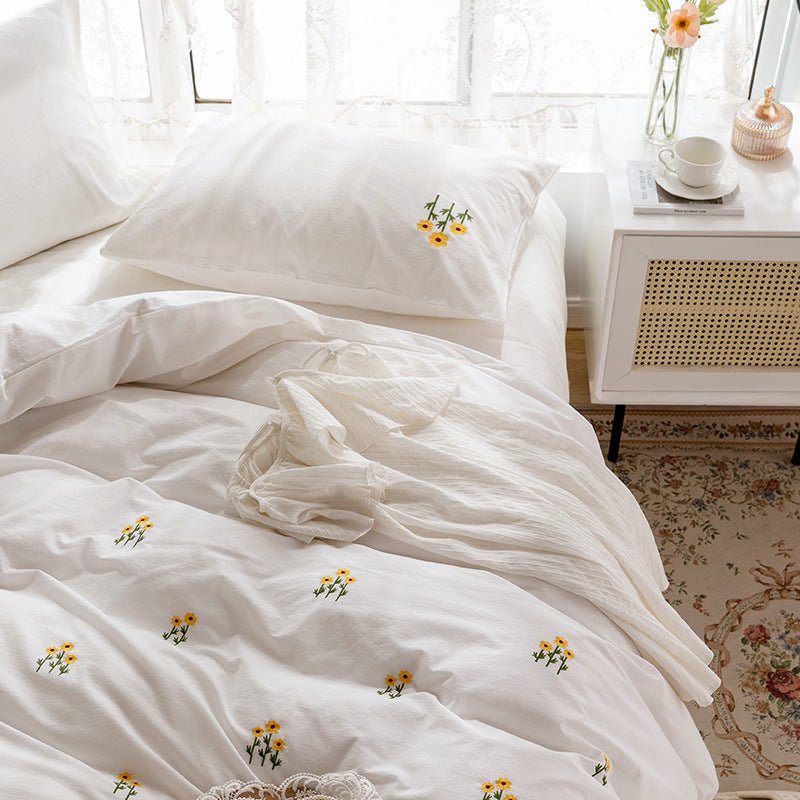 Isla White Floral Embroidered Bedding Set / Rainbow