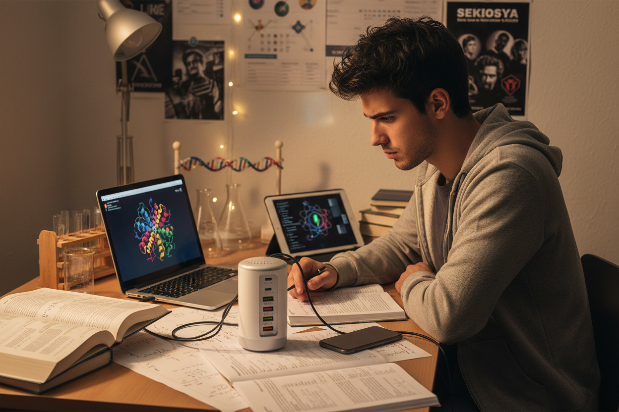 6-Port Cylindrical Fast Charger Hub | 65W USB-C PD & QC3.0 Multi-Device Desktop Charging Station – White