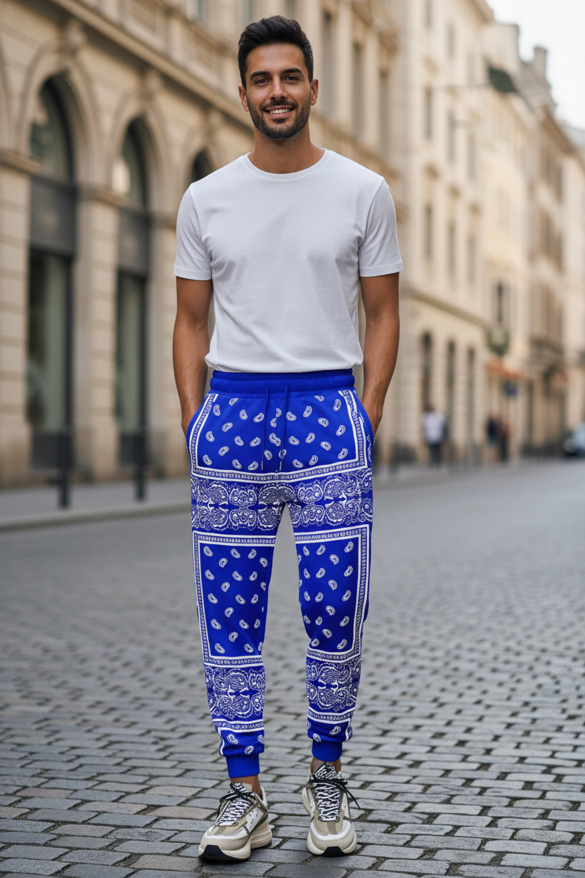 Men's 3D Bandana Print Track Pants - Paisley Streetwear Joggers - Slim Fit Athletic Sweatpants