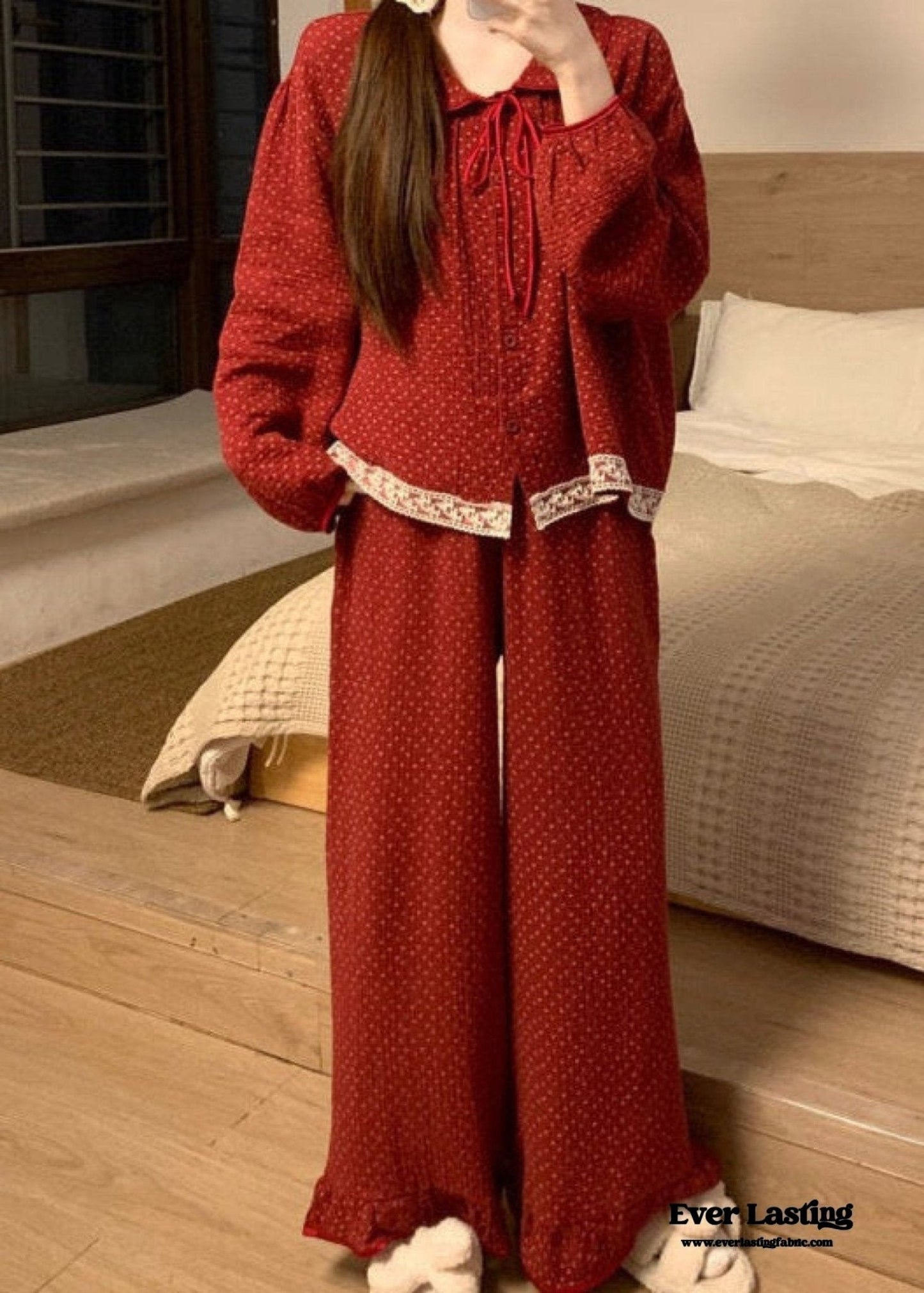 Ivy Red Floral Ruffled Pajama Set / Dress