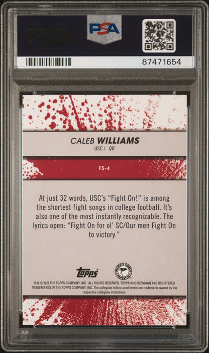 Graded 2022 Topps Bowman Best University Caleb Williams #FS4 Fight Song Rookie RC Football Card PSA 10 Gem Mint