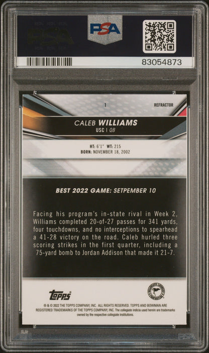 Graded 2022 Topps Bowmans Best University Caleb Williams #1 Refractor Rookie RC Football Card PSA 10 Gem Mint