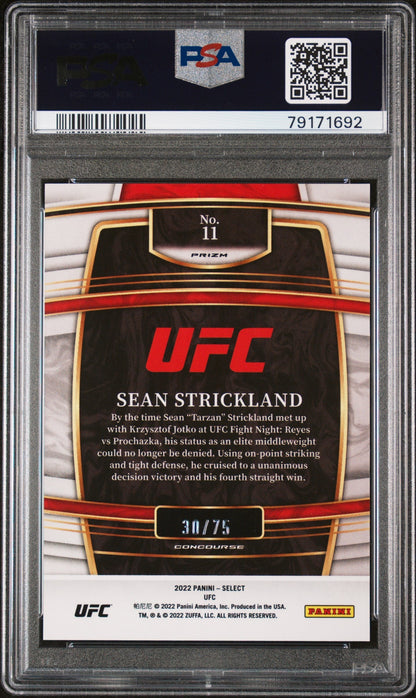 Graded 2022 Panini Select UFC Sean Strickland #11 White Prizm /75 Rookie RC UFC MMA Card PSA 10 Gem Mint
