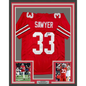 Framed Autographed/Signed Jack Sawyer 35x39 Ohio State Red College Football Jersey Beckett BAS COA