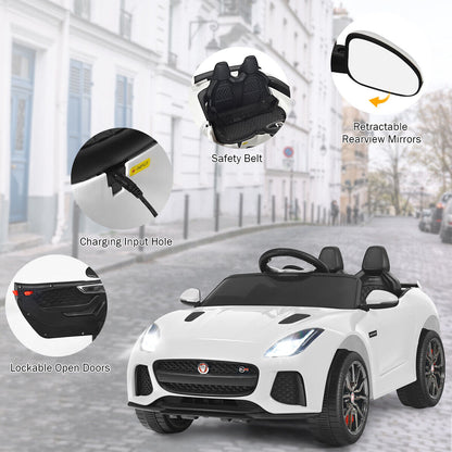Jaguar F-Type SVR 12V Licensed Kids Ride On Car with Lights, Music, and Remote Control - White