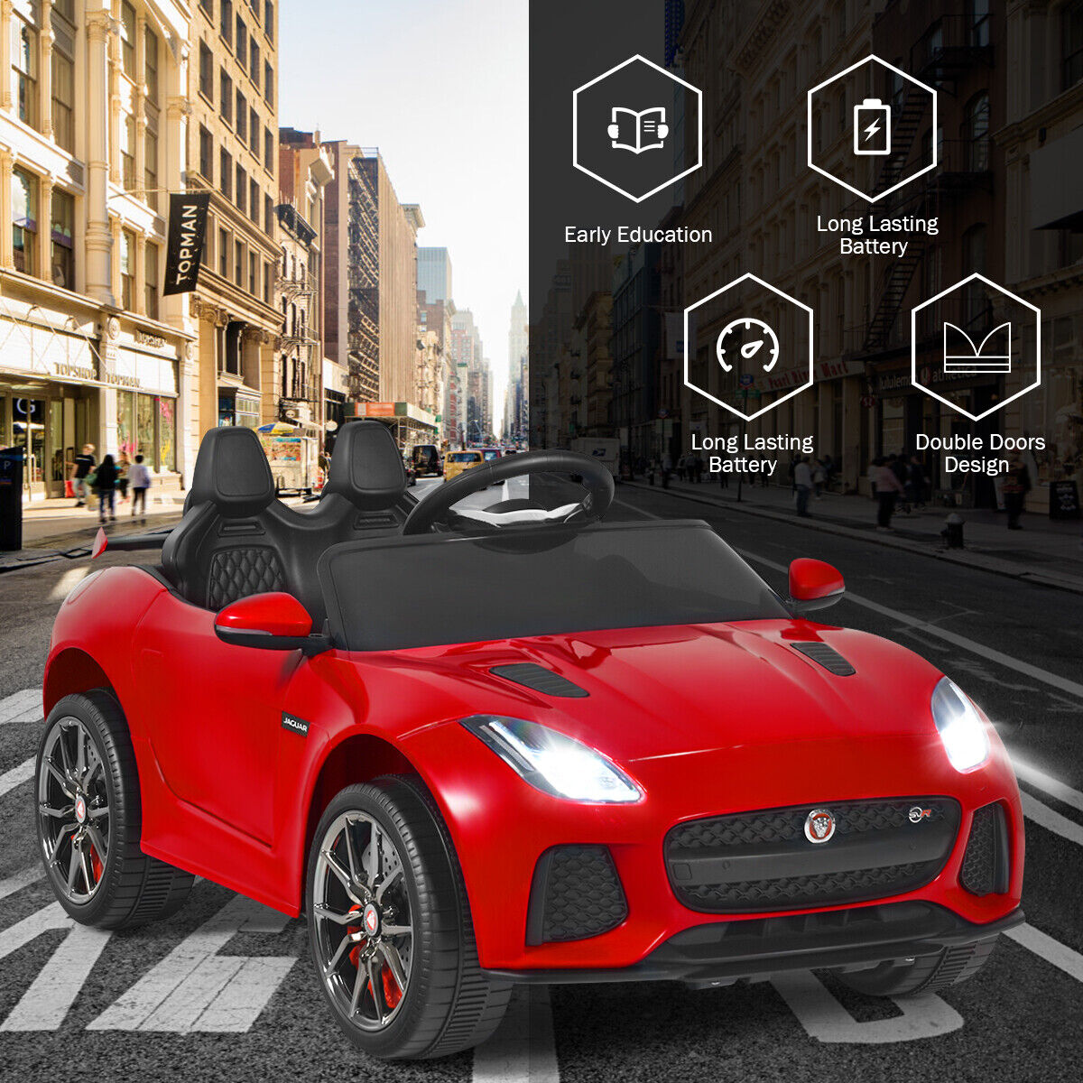 Jaguar F-Type SVR 12V Licensed Ride On Car for Kids with Music & Lights - Red