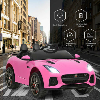 Jaguar F Type SVR 12V Ride-On Car for Kids with MP3, USB, and Pink LED Lights