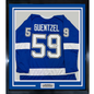 Framed Autographed/Signed Jake Guentzel 35x39 Tampa Bay Blue Hockey Jersey PSA COA