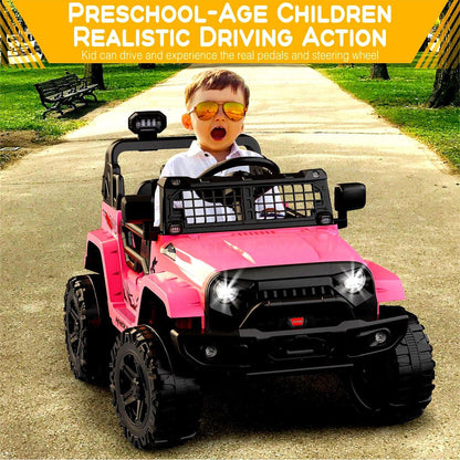 Jeep-Inspired 12V Ride-On Truck for Kids Ages 3-8, Pink