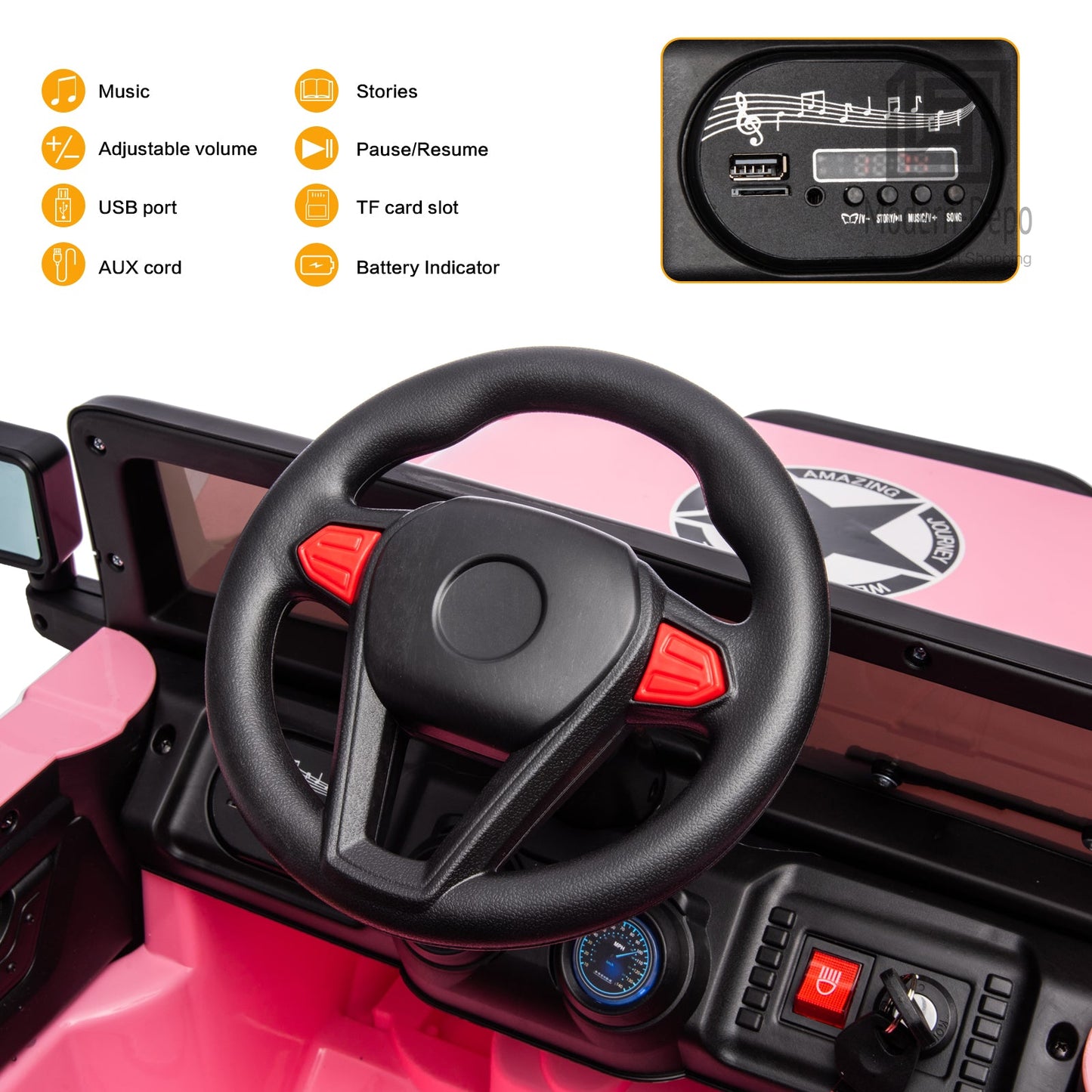 Jeep Kids Ride On Car with Parent Remote Control, Customizable Stickers, and LED Lights - 12V
