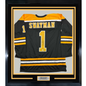 Framed Autographed/Signed Jeremy Swayman 35x39 Boston Black Hockey Jersey JSA COA