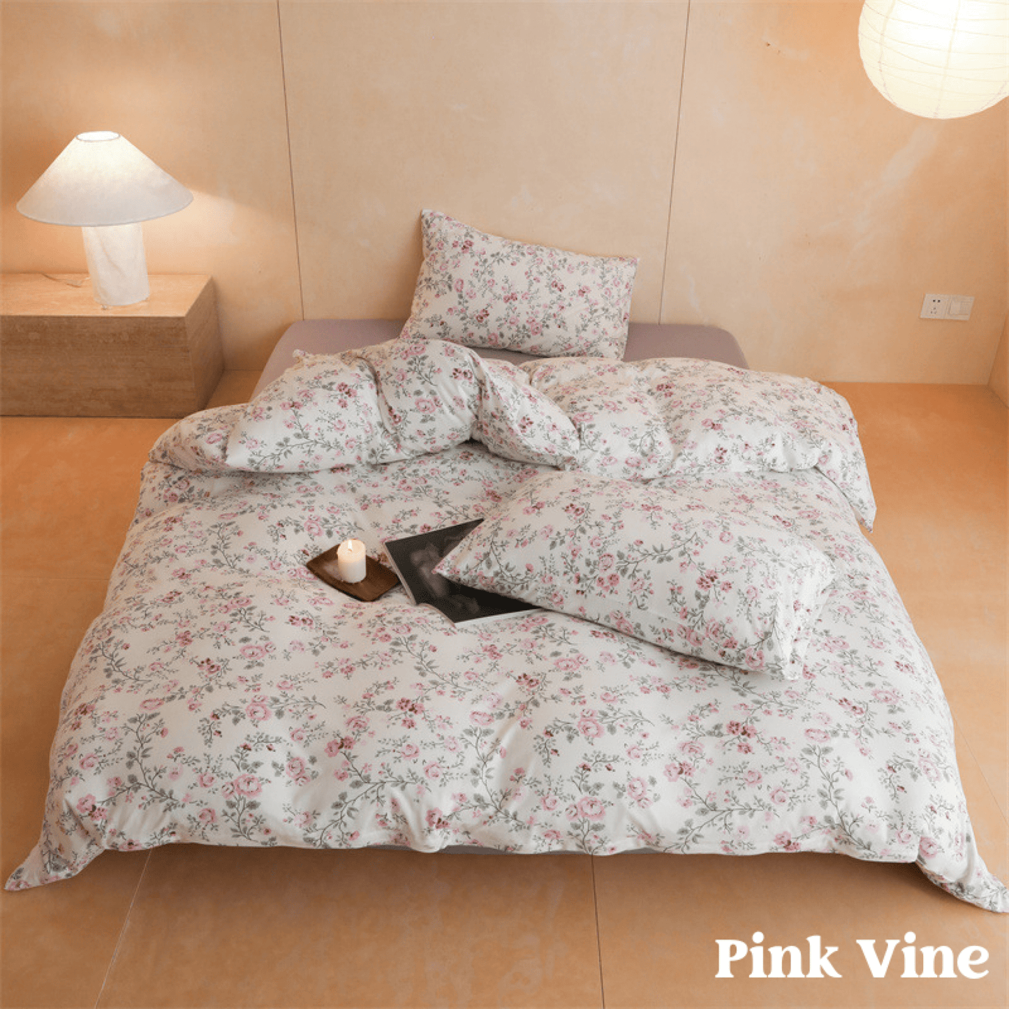 Jersey Knit Cotton Floral Bedding Set / Pink