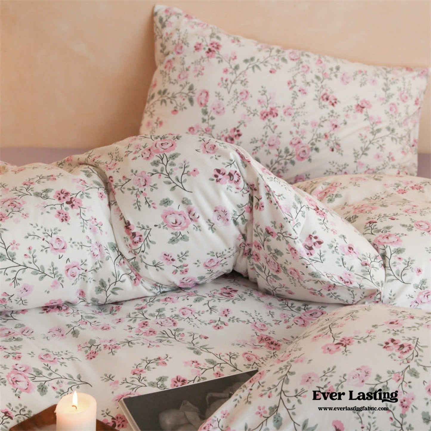 Jersey Knit Cotton Floral Bedding Set / Pink